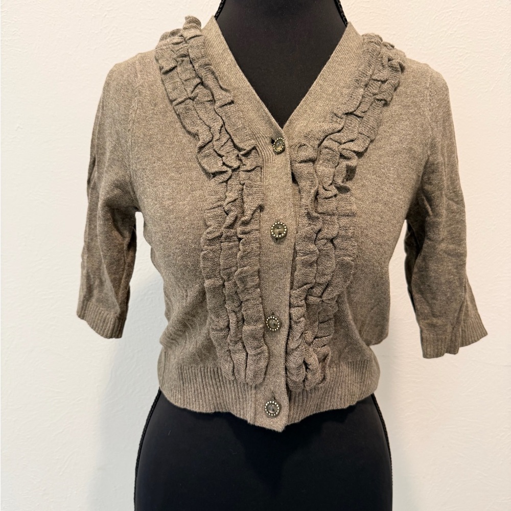 Moth Ruffled Button Cardigan - Brown